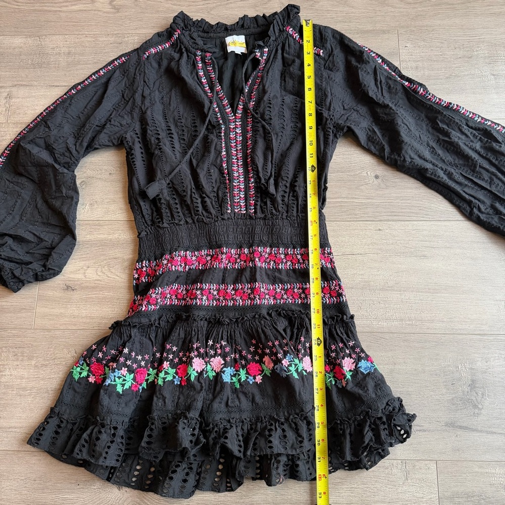 MISA Los Angeles Manuela Embroidered Mini Dress - size small - black/pink/blue - Picture 2 of 13